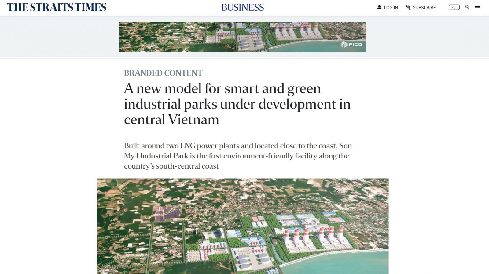 Bài viết về dự án các khu công nghiệp xanh và thông minh ở miền Trung Việt Nam trên The Straits Times